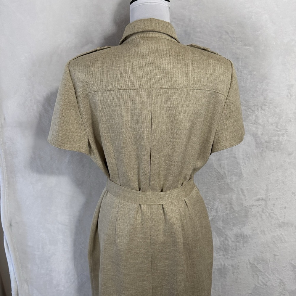 Vintage Maxi‎ Jacket Shirt Dress Size 14 P Herringbone Belted Safari Western 90s - Picture 3 of 16